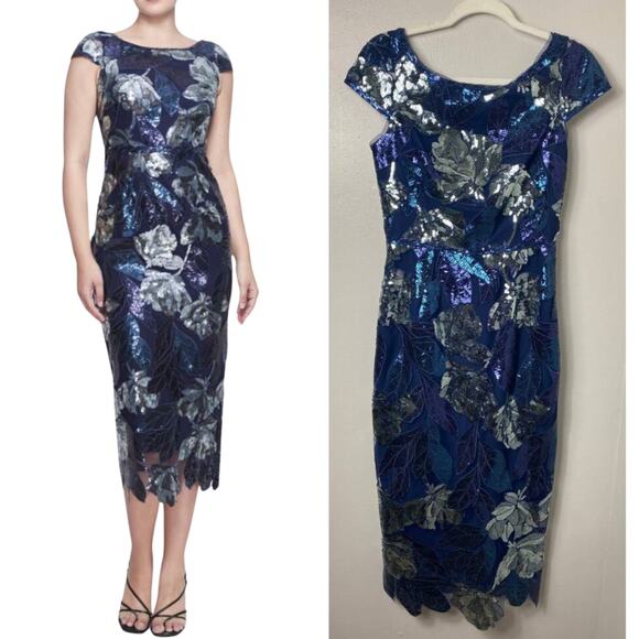 NWT MARCHESA DRESS 4 BLUE MOTHER OF THE BRIDE EVENING FORMAL WEDDING GUEST - Picture 1 of 15